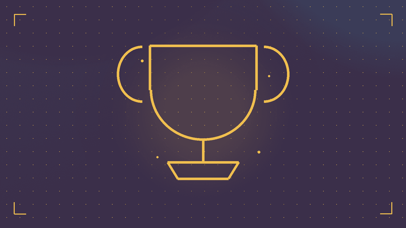 A gold line-art trophy surrounded by sparkles