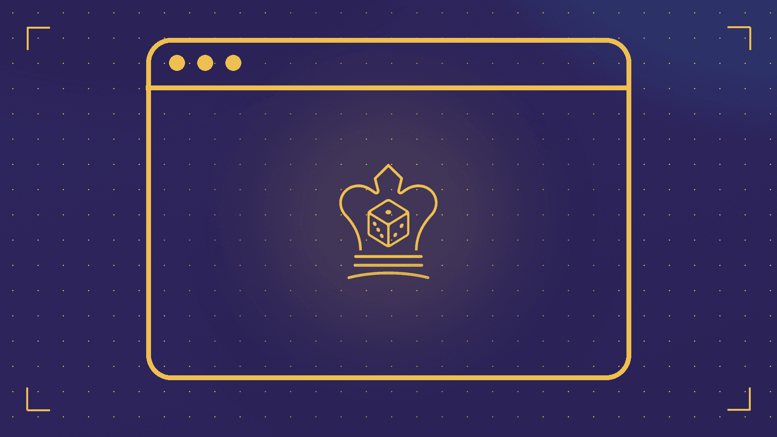 A gold line-art browser window with the Dice & Chess crown inside